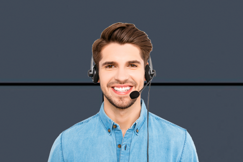 dark haired man with headset answering phone Oregon Office Solutions, Oregon, Newport, Bend, Salem, Xerox, HP, MFP, Printer, Copier contact us