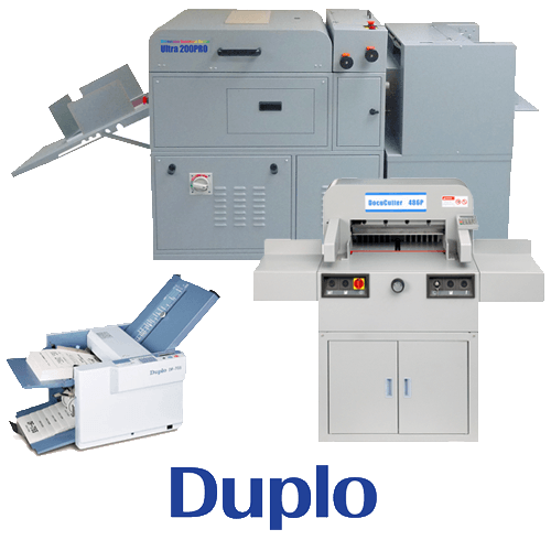 Image presents a picture of Duplo bindery and finishing equipment, office mailing equipment, and digital printing systems to promote your ability to get your Duplo bindery and finishing equipment, office mailing equipment, and digital printing systems with Oregon Office Solutions.