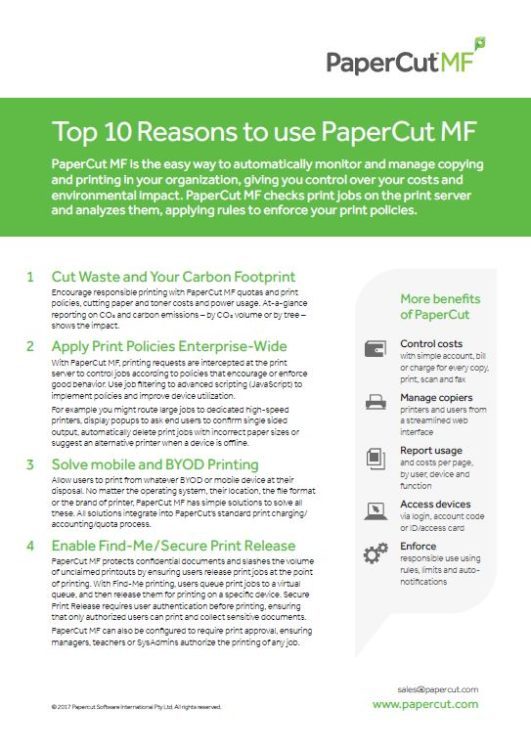 Top 10 Reasons, Papercut MF, Oregon Office Solutions, Oregon, Newport, Bend, Salem, Xerox, HP, MFP, Printer, Copier