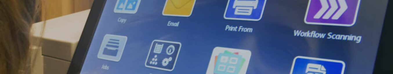 Image shows the picture of the tablet-like screen which Xerox utilizes on their VersaLink and AltaLink color multifunction, mfp, printers and high volume multifunction, mfp, printers.