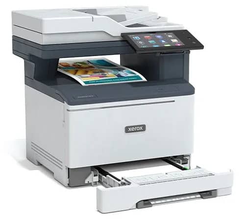 Image shows a picture of the Xerox VersaLink C415 Color Multifunction Printer, a great printer for church graphic design print teams of 2 to 10 users.